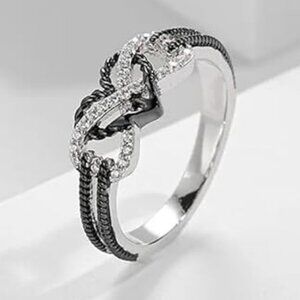 Silver and Black Infinity Design Anchor Heart Ring